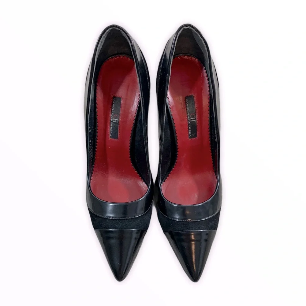 Carolina Herrera Black Suede and Satin High Heel - Picture 3 of 6